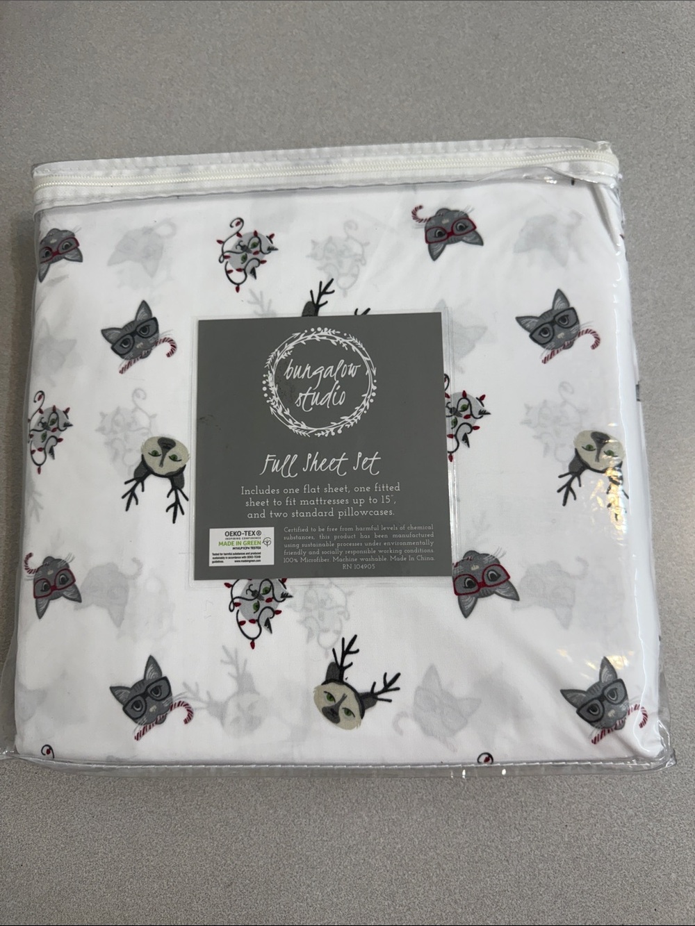 BUNGALOW STUDIOS FULL SHEET SET - Festive CHRISTMAS CATS Gray & Red Accents NEW